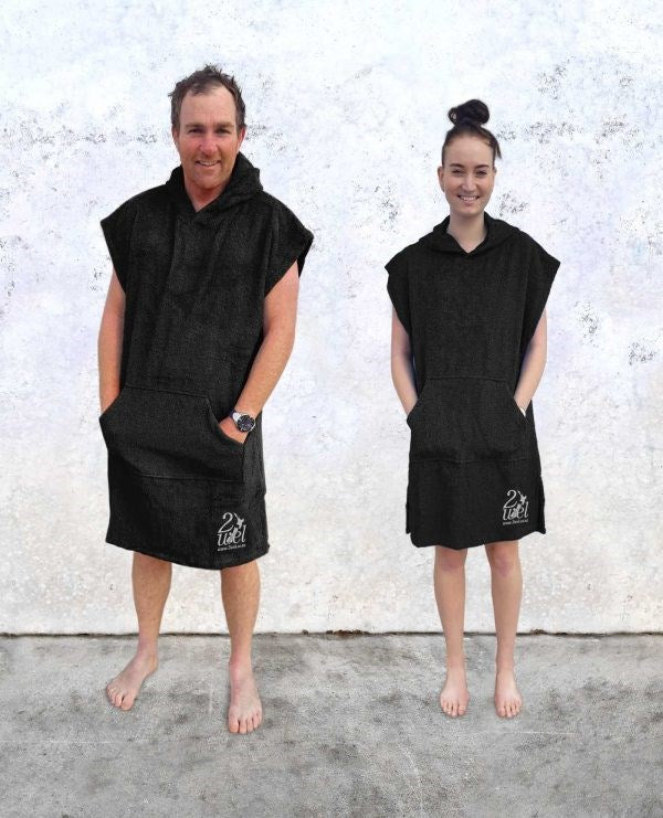 2Wel - Unisex Hooded Towel S-XL - Black