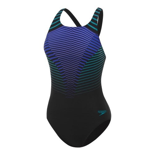 Speedo - Womens - Digital Printed Medalist One Piece - Black/Chroma Blue/Aquarium/Miami Lilac