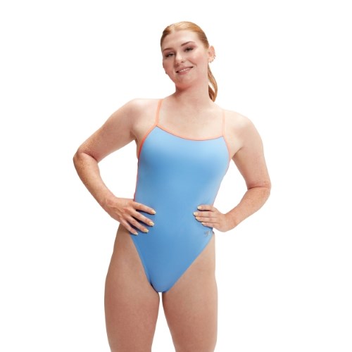 Speedo - Womens - Endurance+ VBack One Piece - Curious Blue/Disco Peach