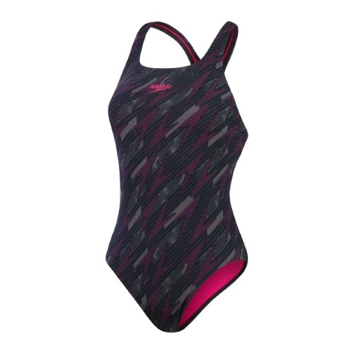 Speedo - Womens - Endurance+ HyperBoom Allover Medalist One Piece - Black/Electric Pink/USA Charcoal