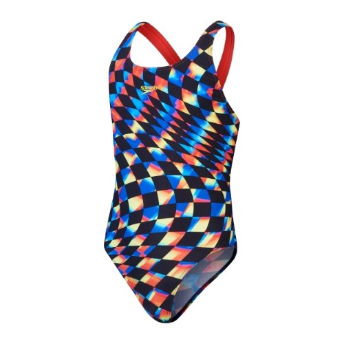 Speedo - Girls - Endurance+ Digital Allover Leaderback One Piece - Black/Watermelon/True Cobalt/Flare Pink/Bitter Lime/Bolt