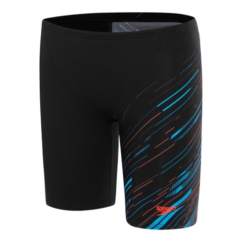 Speedo - Boys - Endurance+ Allover Hyperboom V-Cut Jammer - Black/Picton Blue Siren Red