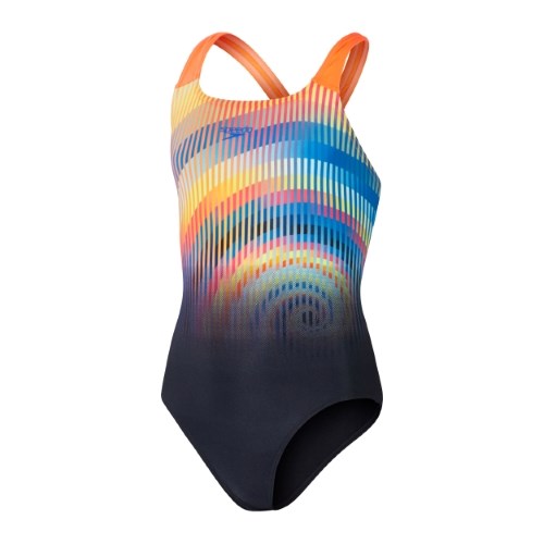 Speedo - Girls - Endurance+ Digital Placement Powerback One Piece - Black/Siren Red/True Cobalt/Lemon Drizzle