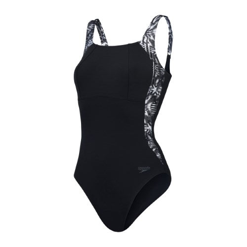 Speedo - Womens - Shaping Luna Lustre One Piece - Black/Oxide Grey/White