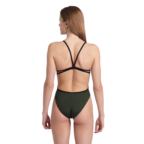 Arena - Womens - Lace Back Solid One Piece - Dark Sage-Black