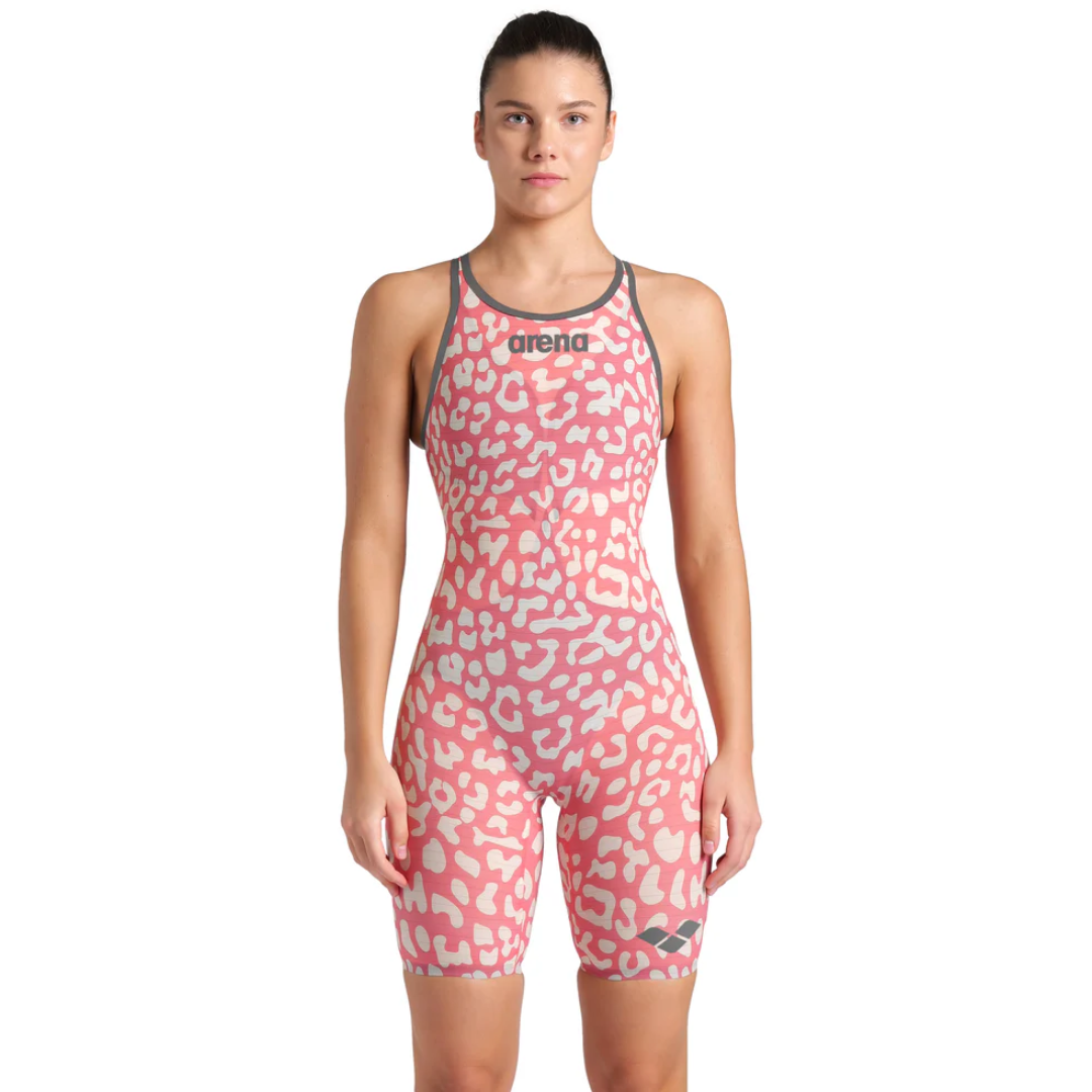 Arena - Womens - Powerskin Carbon Air2 Open Back Kneeskin - Limited Edition Leopard Skin Geranium