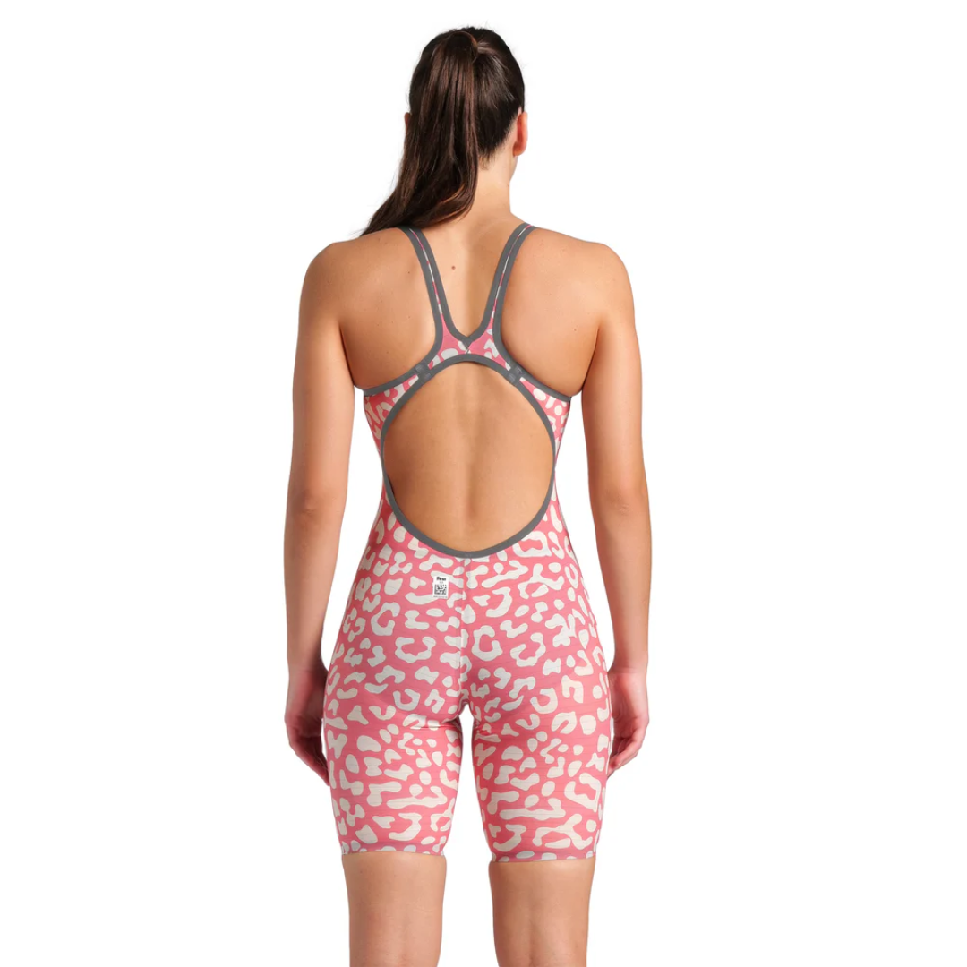 Arena - Womens - Powerskin Carbon Air2 Open Back Kneeskin - Limited Edition Leopard Skin Geranium