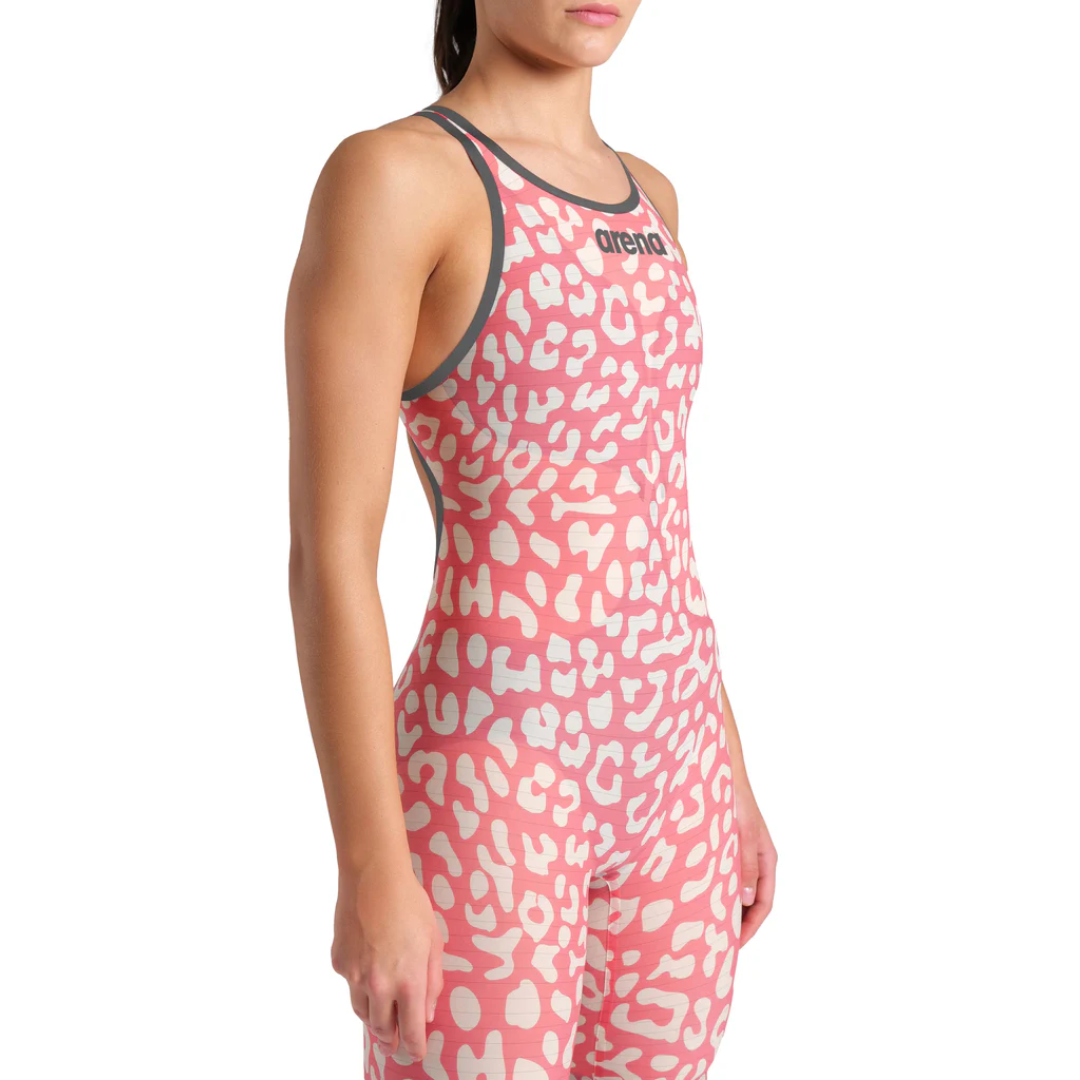 Arena - Womens - Powerskin Carbon Air2 Open Back Kneeskin - Limited Edition Leopard Skin Geranium