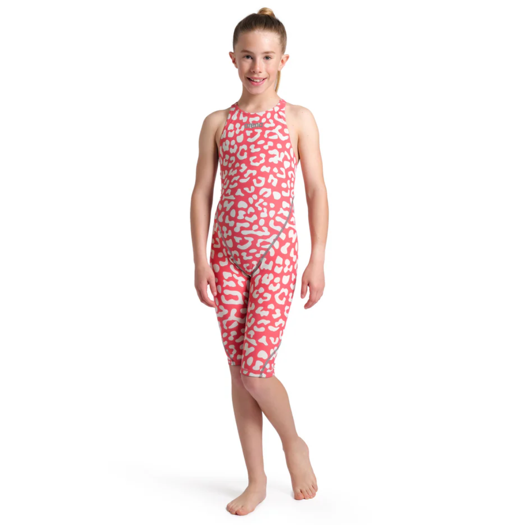 Arena - Girls - Powerskin ST NEXT Limited Edition Full Body Open Back - Leopard Skin Geranium