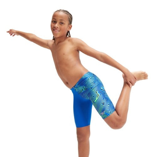 Speedo - Boys - Allover Jammer - True Cobalt/True Navy/Cobalt Pop/Green Glow