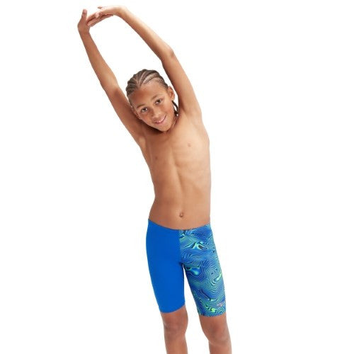 Speedo - Boys - Allover Jammer - True Cobalt/True Navy/Cobalt Pop/Green Glow