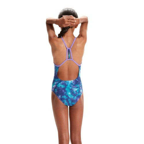 Speedo - Girls - Allover Digital Lane Back One Piece - Ammonite/Miami Lilac/Aquarium/White