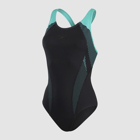 Speedo - Womens - Plastisol Laneback One Piece - Black/Tile