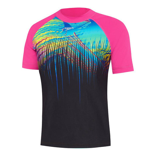 Speedo - Girls - Tropical Fuse Powerstrike Short Sleeve Rashie Sun Top - Black/Pink