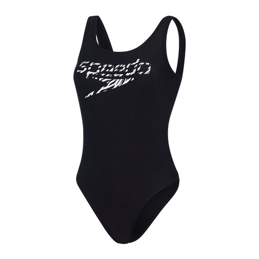 Speedo - Womens - Logo Deep U-Back One Piece - Black/White