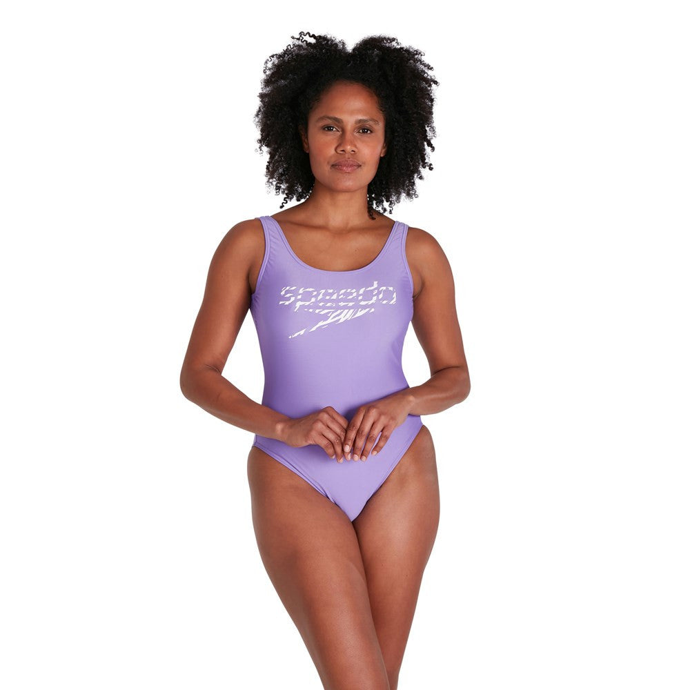 Speedo - Womens - Logo Deep U-Back One Piece - Miami Lilac/White