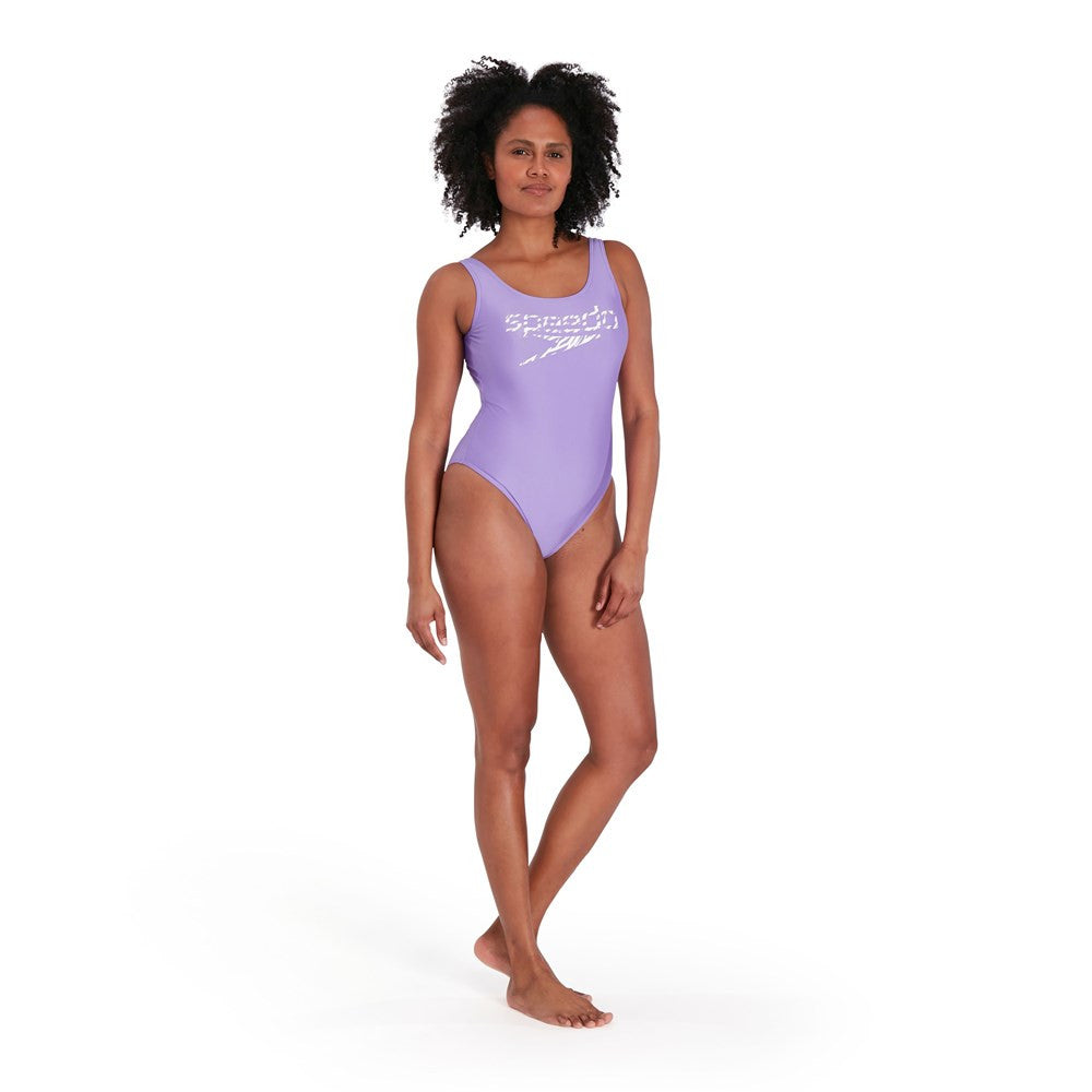 Speedo - Womens - Logo Deep U-Back One Piece - Miami Lilac/White