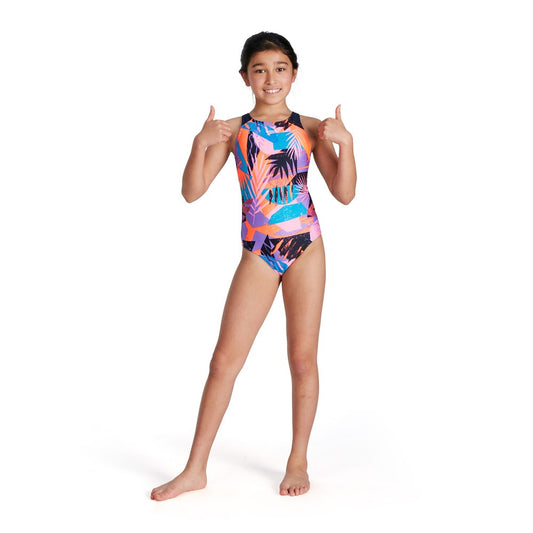 Speedo - Girls - Allover Pulseback One Piece - Navy/Pink