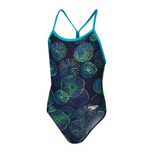 Speedo - Girls - Allover Digital Vback One Piece - True Navy/Aquarium/Fake Green/Miami Lilac