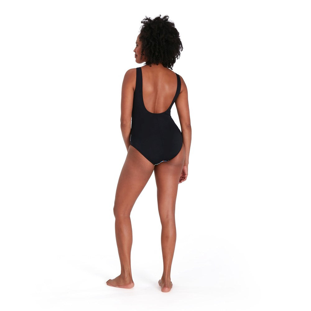 Speedo - Womens - Panel U-Back One Piece - Black/Green/Orange