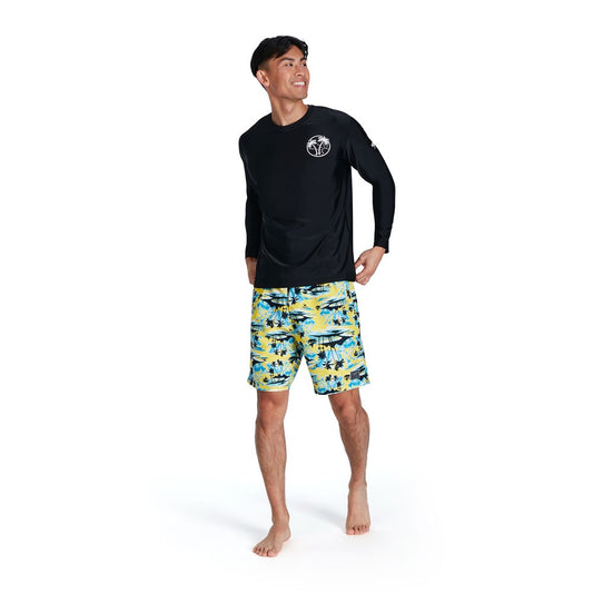 Speedo - Mens - Printed Long Sleeve Swim Tee Sun Top - Black/White