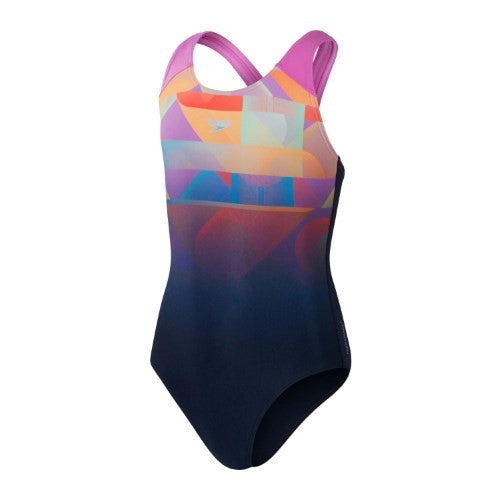 Speedo - Girls - Endurance+ Digital Placement Splashback One Piece - True Navy/Kiki Pink/Siren Red/Matcha