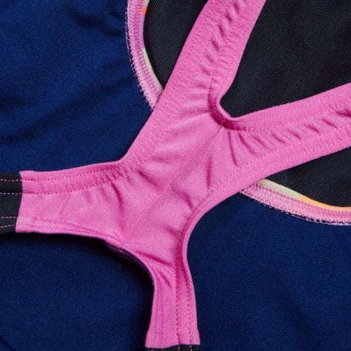 Speedo - Girls - Endurance+ Digital Placement Splashback One Piece - True Navy/Kiki Pink/Siren Red/Matcha