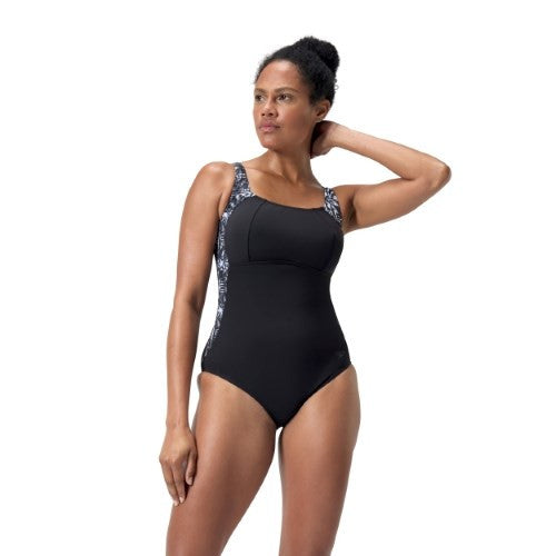 Speedo - Womens - Shaping Luna Lustre One Piece - Black/Oxide Grey/White