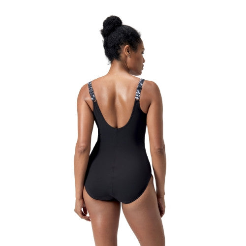 Speedo - Womens - Shaping Luna Lustre One Piece - Black/Oxide Grey/White