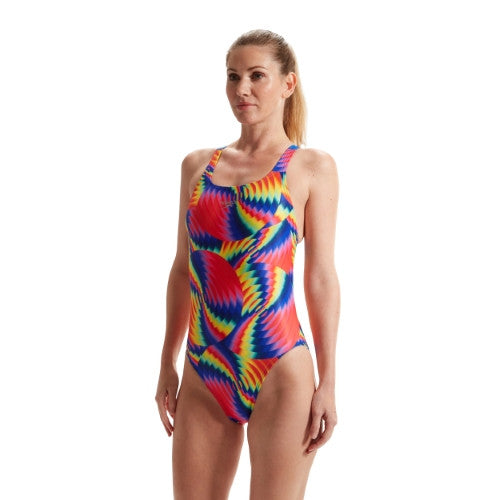 Speedo - Womens - Endurance+ Allover Digital Leaderback One Piece - Watermelon/Flare Pink/Mandarin Peel