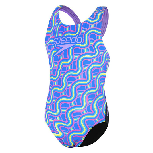 Speedo - Girls - Leaderback One Piece - Black/Beautiful Blue/Miami Lilac