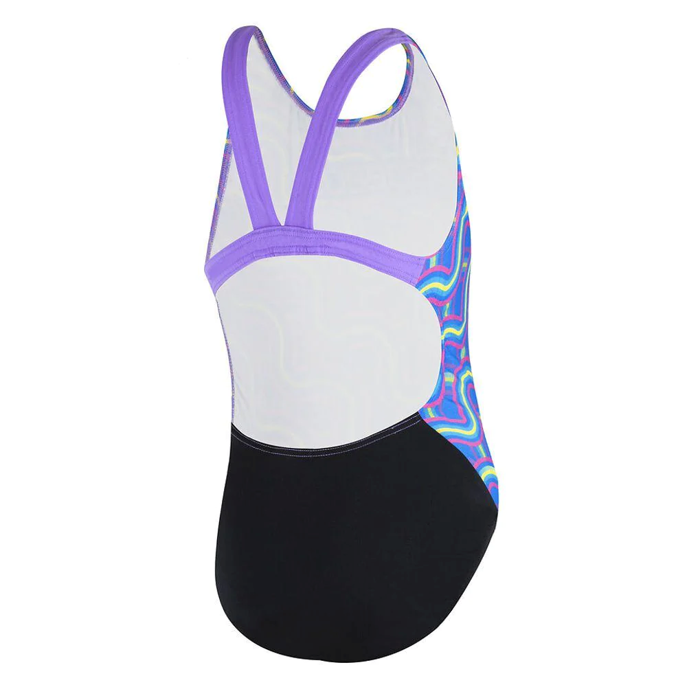 Speedo - Girls - Leaderback One Piece - Black/Beautiful Blue/Miami Lilac