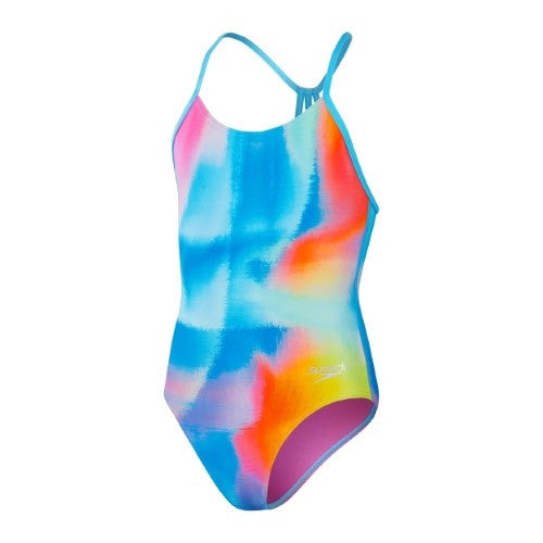 Speedo - Girls - Endurance+ Placement Lane Line One Piece - Kiki Pink/Lemon Drizzle/Picton Blue