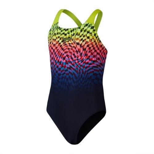 Speedo - Girls - Endurance+ Digital Placement Powerback One Piece - Black/Bitter Lime/Flare Pink/True Cobalt/Lemon Drizzle/Bolt/Harlequin Green