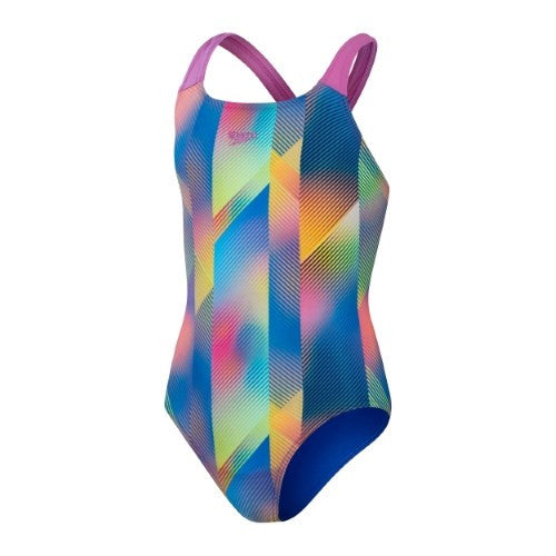 Speedo - Girls - Endurance+ Digital Allover Powerback One Piece - True Cobalt/Kiki Pink/Lemon Drizzle/Matcha/Siren Red