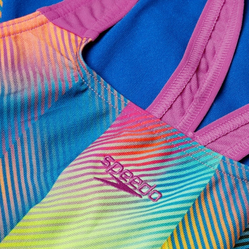 Speedo - Girls - Endurance+ Digital Allover Powerback One Piece - True Cobalt/Kiki Pink/Lemon Drizzle/Matcha/Siren Red