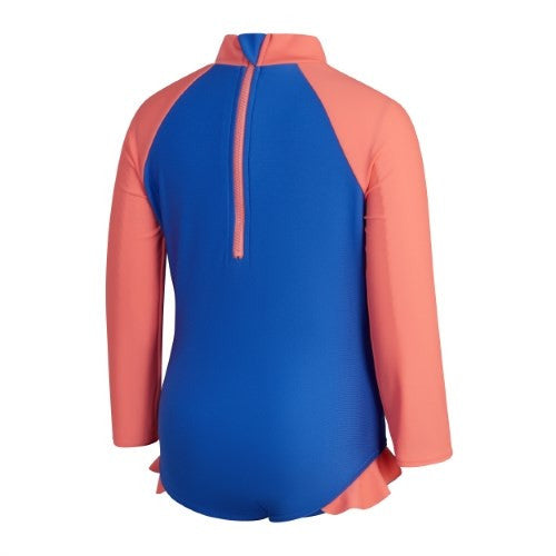 Speedo - Toddler Girls - Digital Long Sleeve Frill One Piece Paddle Suit - True Cobalt/Cupid Coral