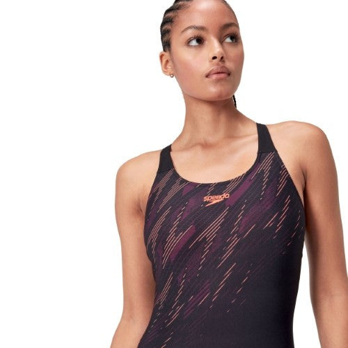 Speedo - Womens - Hyperboom Placement Muscleback One Piece - Black/Siren Red/Plum Dandy