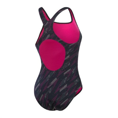 Speedo - Womens - Endurance+ HyperBoom Allover Medalist One Piece - Black/Electric Pink/USA Charcoal