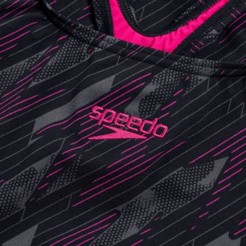 Speedo - Womens - Endurance+ HyperBoom Allover Medalist One Piece - Black/Electric Pink/USA Charcoal