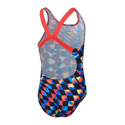 Speedo - Girls - Endurance+ Digital Allover Leaderback One Piece - Black/Watermelon/True Cobalt/Flare Pink/Bitter Lime/Bolt