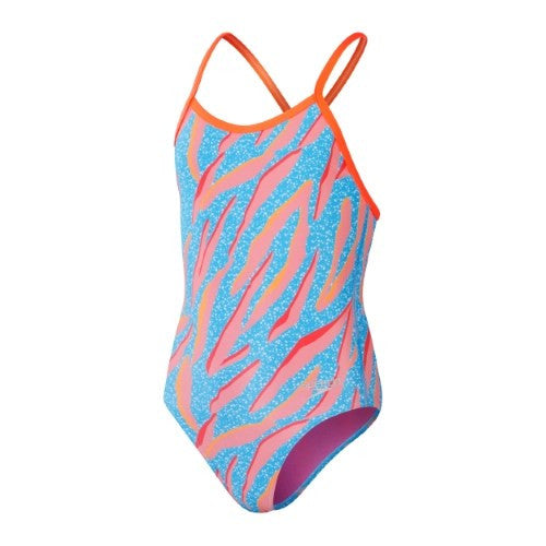 Speedo - Girls - Endurance+ Allover Digital VBack One Piece - Kiki Pink/Picton Blue/Siren Red