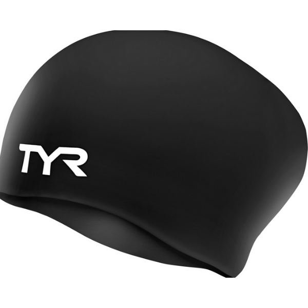 TYR - Silicone Swim Cap Long Hair Wrinkle Free - Black