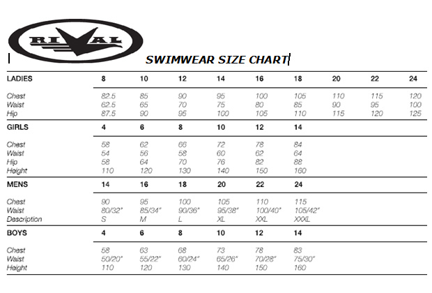 Size Guides - Rival, Adrenalin, Arena, Blueseventy, Turbo